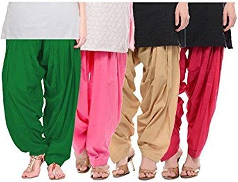 Pistaa's Women's Loose High Rise Combo of 3 Solid Cotton Mix Best Indian Ethnic Comfortable Readymade Punjabi Semi Patiala Salwar