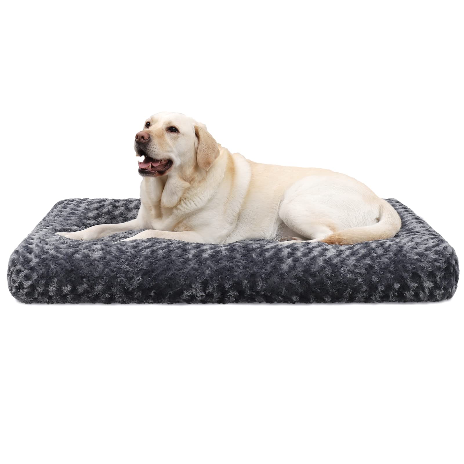 Large Dog Bed Washable, Calming Crate Mattress with Non Skid Bottom, Fluffy Anti Anxiety Dog Beds, Pet Pillow Cushion, Dark Grey, 90x60x8cm
