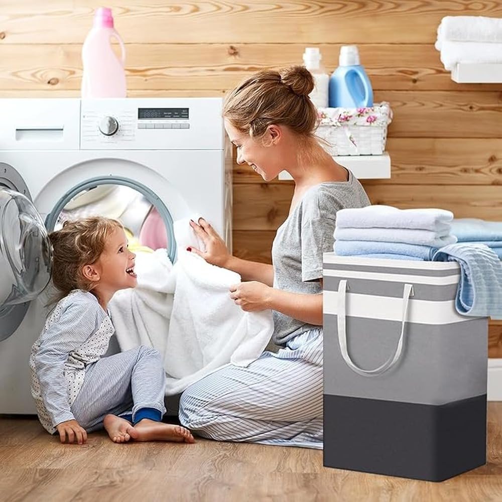 Cesto de ropa gris premium con capacidad extragrande de 75 litros