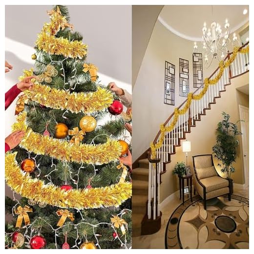 Guirlande De Guirlandes d'arbre De Noël 6 Pièces, Guirlande De Décoration De Noël De 2 M, Guirlande De Décoration d'arbre De Noël, Guirlande De Noël (Or)