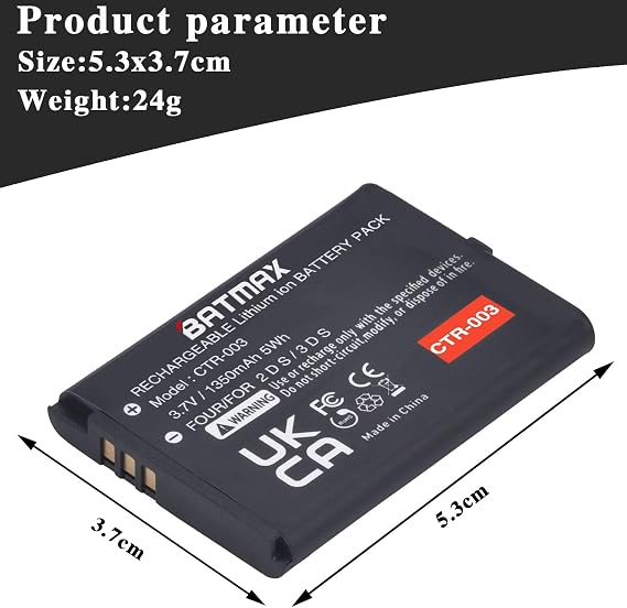 Batmax 1350mAh CTR-003 Battery for Nintendo 3DS 2DS Game Console