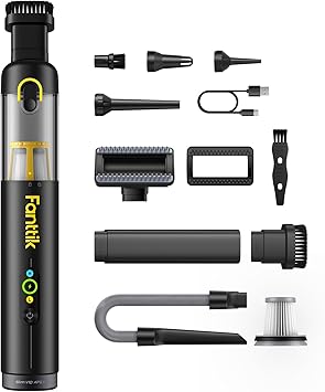Fanttik Slim V10 APEX Cordless Car Vacuum, 4-in-1 Portable Mini Handheld Vac, 19kPa Suction Power, Upgraded Smart Digital Display, 2 Suction Modes for Small Jobs, Car, Office Desk, Keyboards (Black)