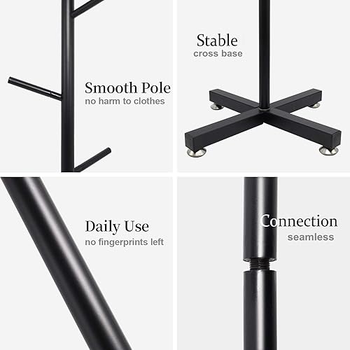Miniatura 5 de Jolitac Moderno perchero de metal negro de pie con 7 ganchos para árbol de pasillo en esquina, perchero para sombreros y percheros, organizador de