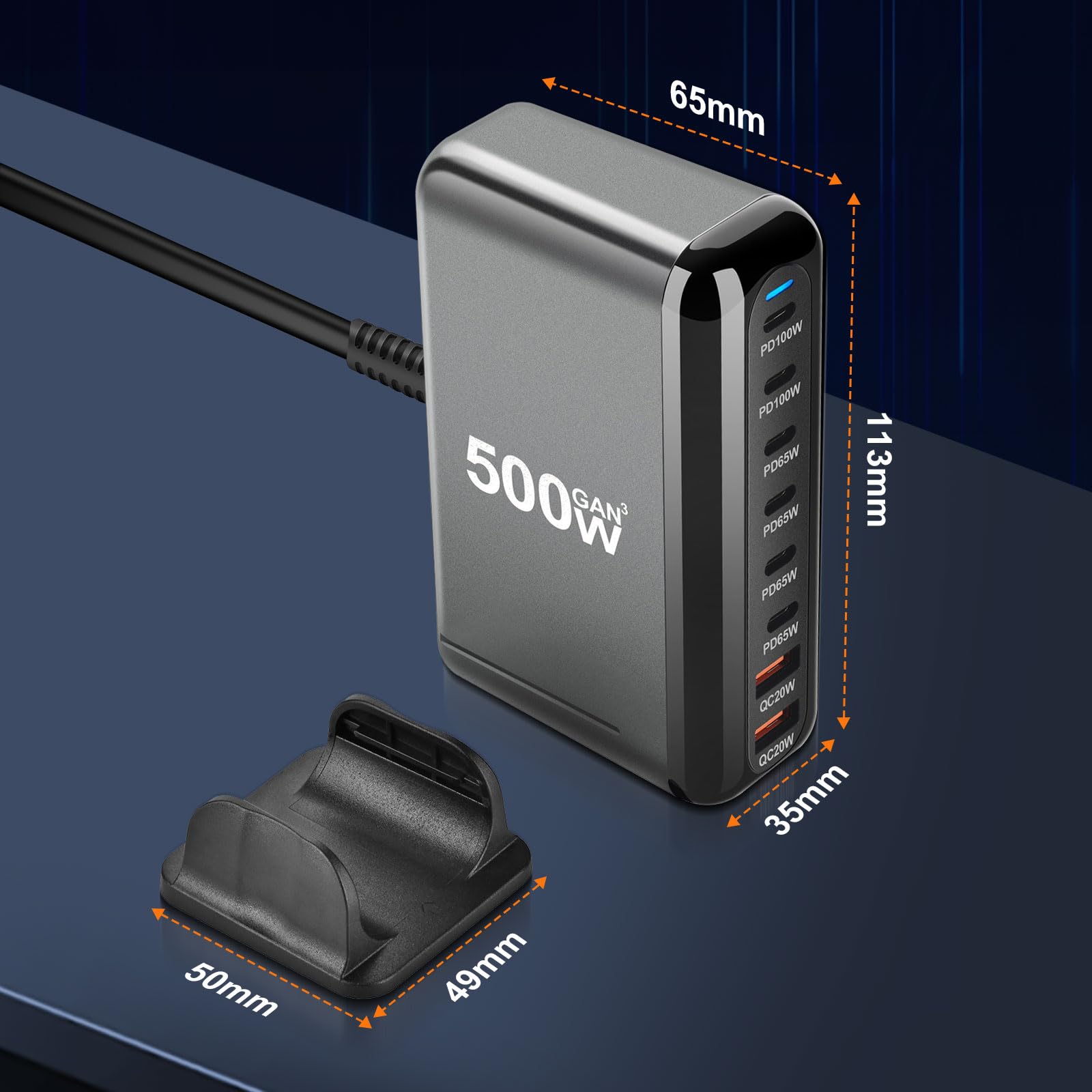 500 W, 8 Port USB, Quick Charge USB Charger for Macbook Pro/Air,Ipad Pro/Air,Sumsung, Black