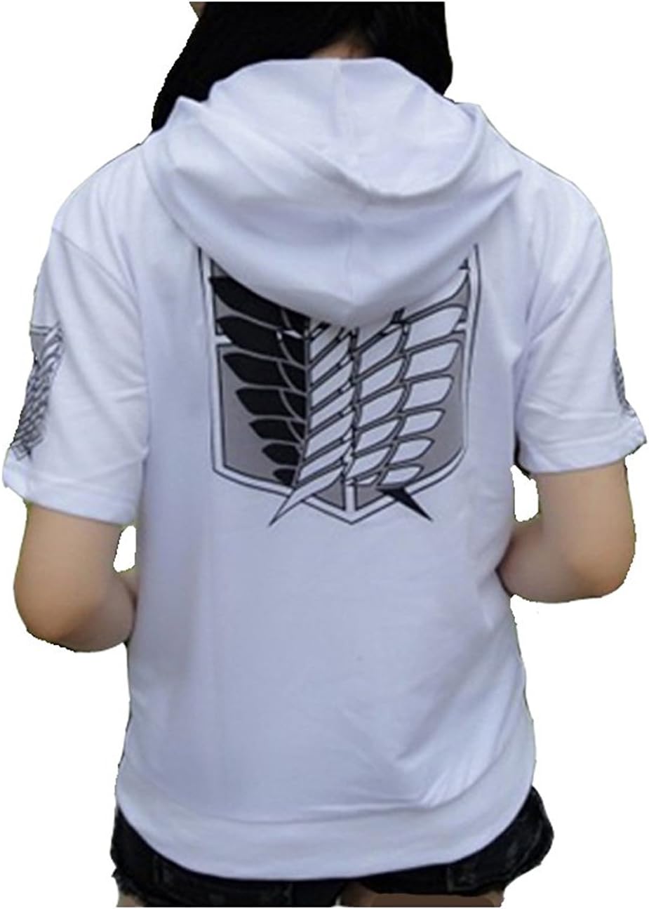 Attack on Titan Shingeki Kyojin Cosplay Hoodie Short Sleeves Sweater (M) White
