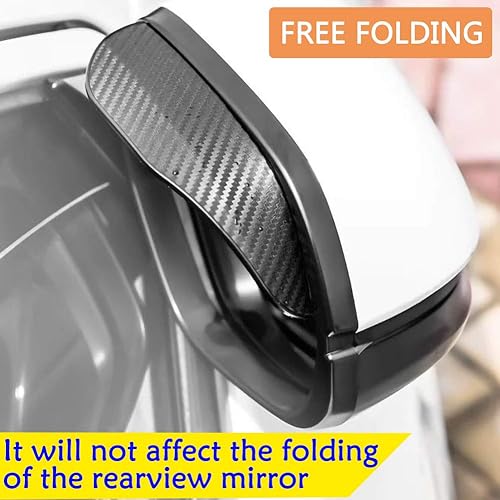 Miniatura 7 de Voroly Protector de lluvia para espejo lateral – 2 piezas de visera de lluvia universal para automóvil, textura de fibra de carbono, plástico ABS,