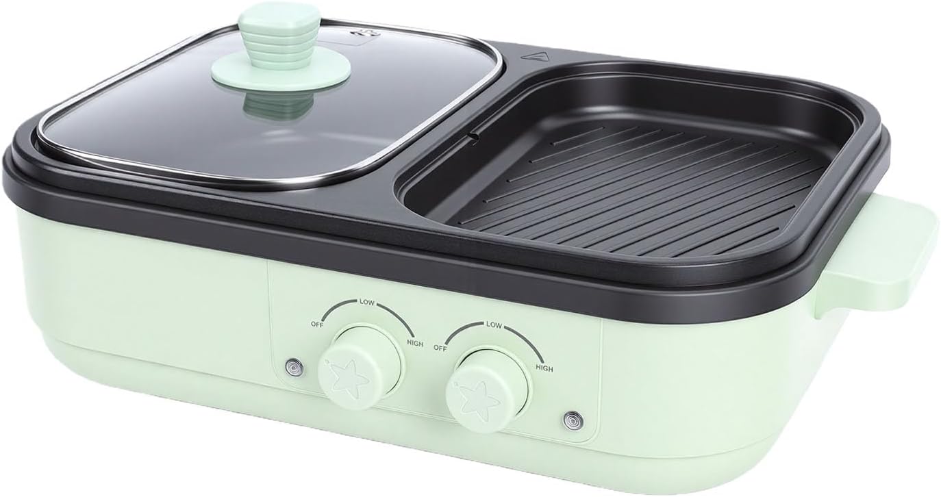 Yosoo Electric Griddle, Dual Zone Korean BBQ Grill and Shabu Shabu Hot Pot with Nonstick Coating, 1300W for Indoor Cooking, Pancakes, Eggs, Breakfast (US Plug 110V)