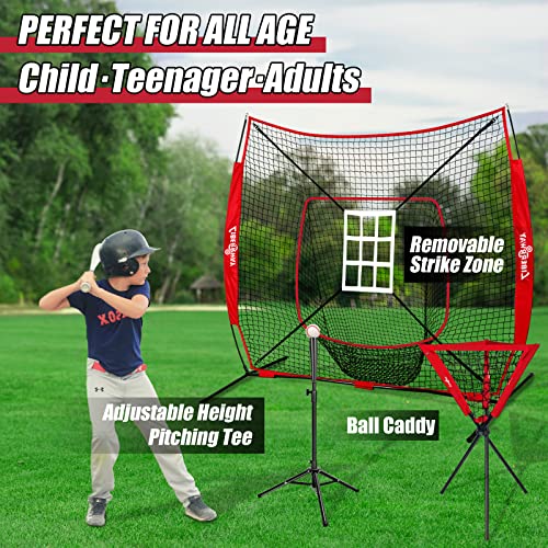 7'X 7' Baseball Backstop Softball Practice Net For Hitting And Pitching, Batting, Catching, With Batting Tee, Caddy, Strike Zone #TOP2
