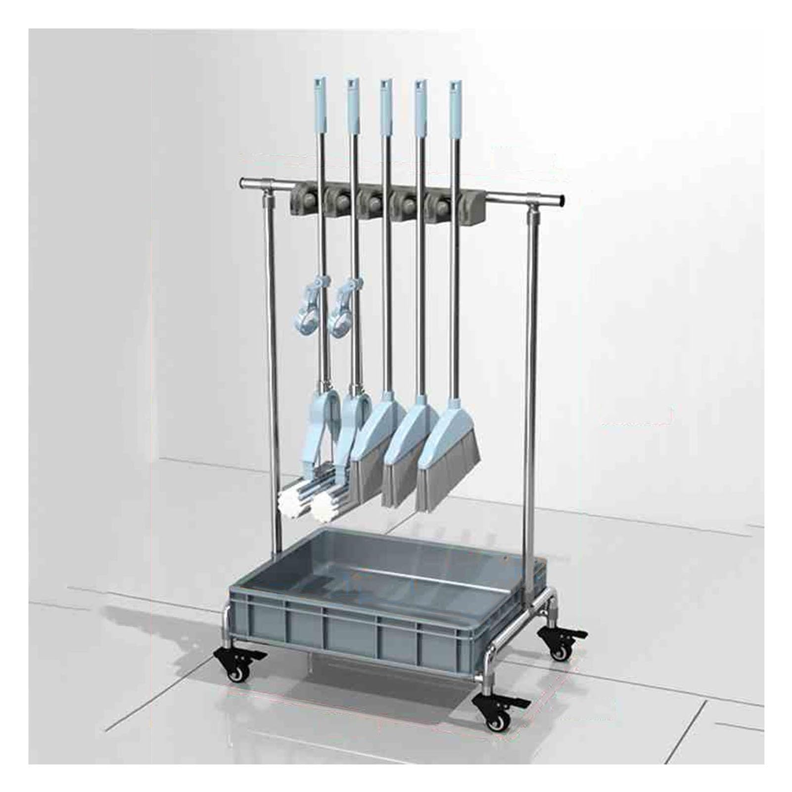 ASerZenith Mop And Broom Rack - Removable Storage Organizer For Garage, Garden, Closet - Includes Mop Pool - Space-Saving Cabinet Solution For Home Organization