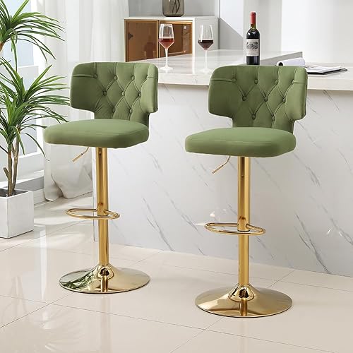 Miniatura 6 de 2 taburetes de bar modernos de altura de mostrador con parte trasera tapizada giratoria ajustable para cocina, isla restaurante, aguacate, verde,