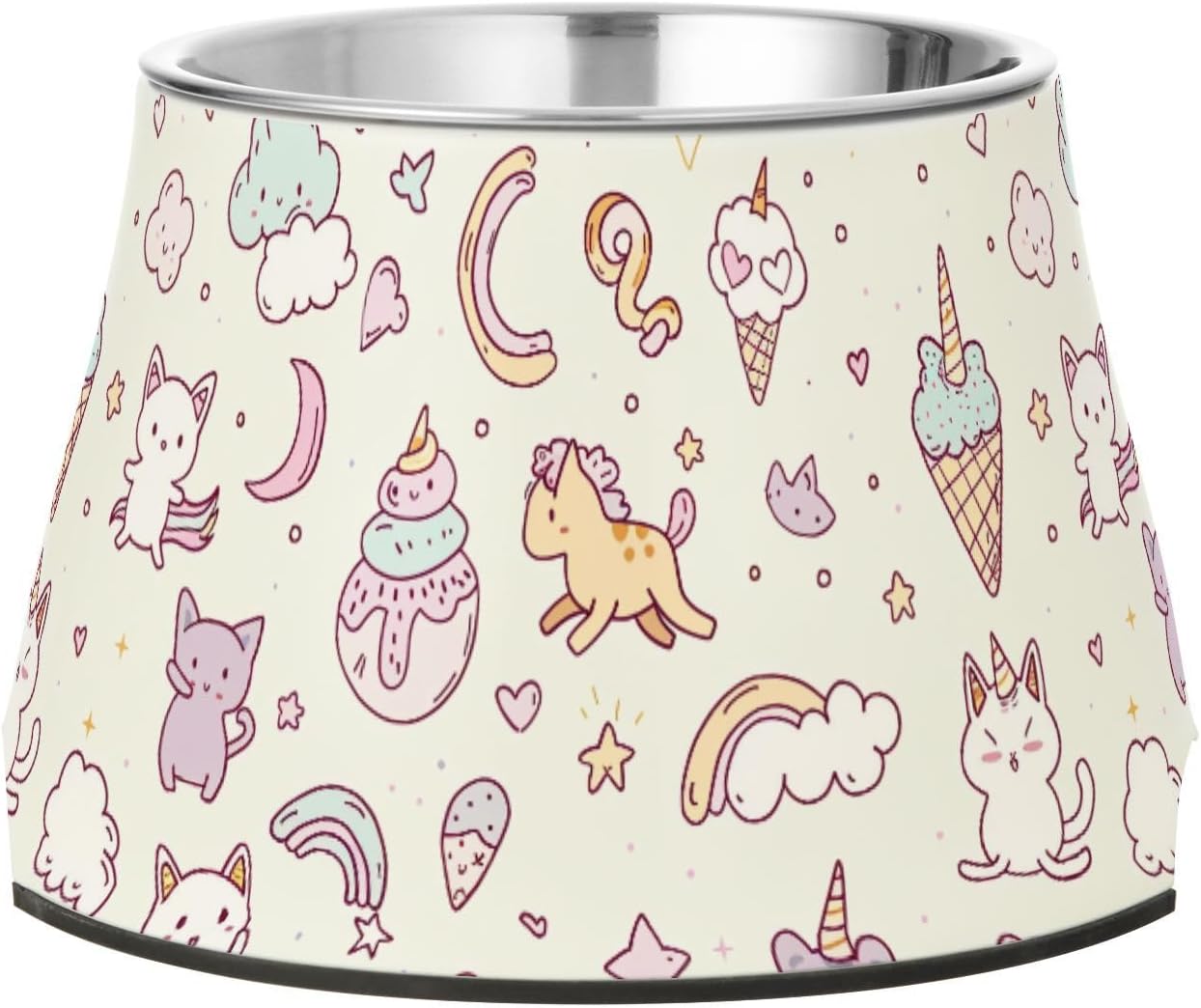 Simple Line Art Unicorns Cat Pets Food Bowl Enhanced Stainless Steel Cats Basic Bowls for Dogs Cats Rabbits Birds Slow Down Eating