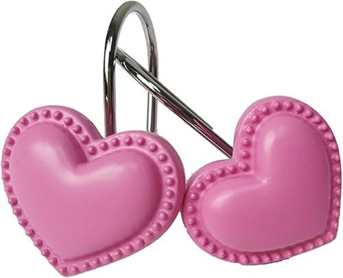 Ganchos decorativos para cortina de ducha en forma de corazón, resistentes a la corrosión, paquete de 12 unidades (corazón rosa oscuro)