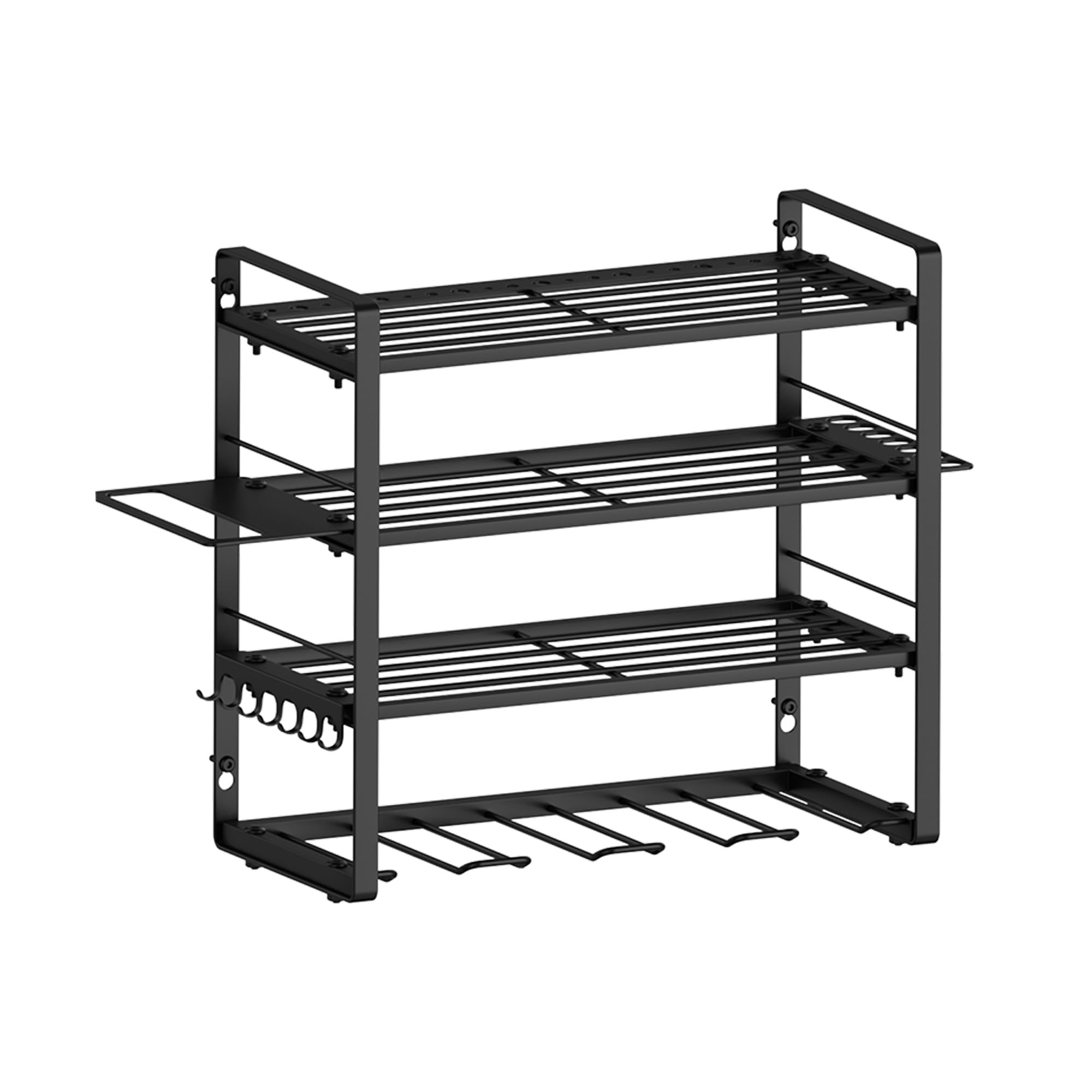 W-1701 - Estantería de pared de 4 pisos de 40 cm de tamaño mediano de metal pesado para garaje, taller, 4 ranuras para atornilladores inalámbricos, almacenamiento de pared con 4 soportes de