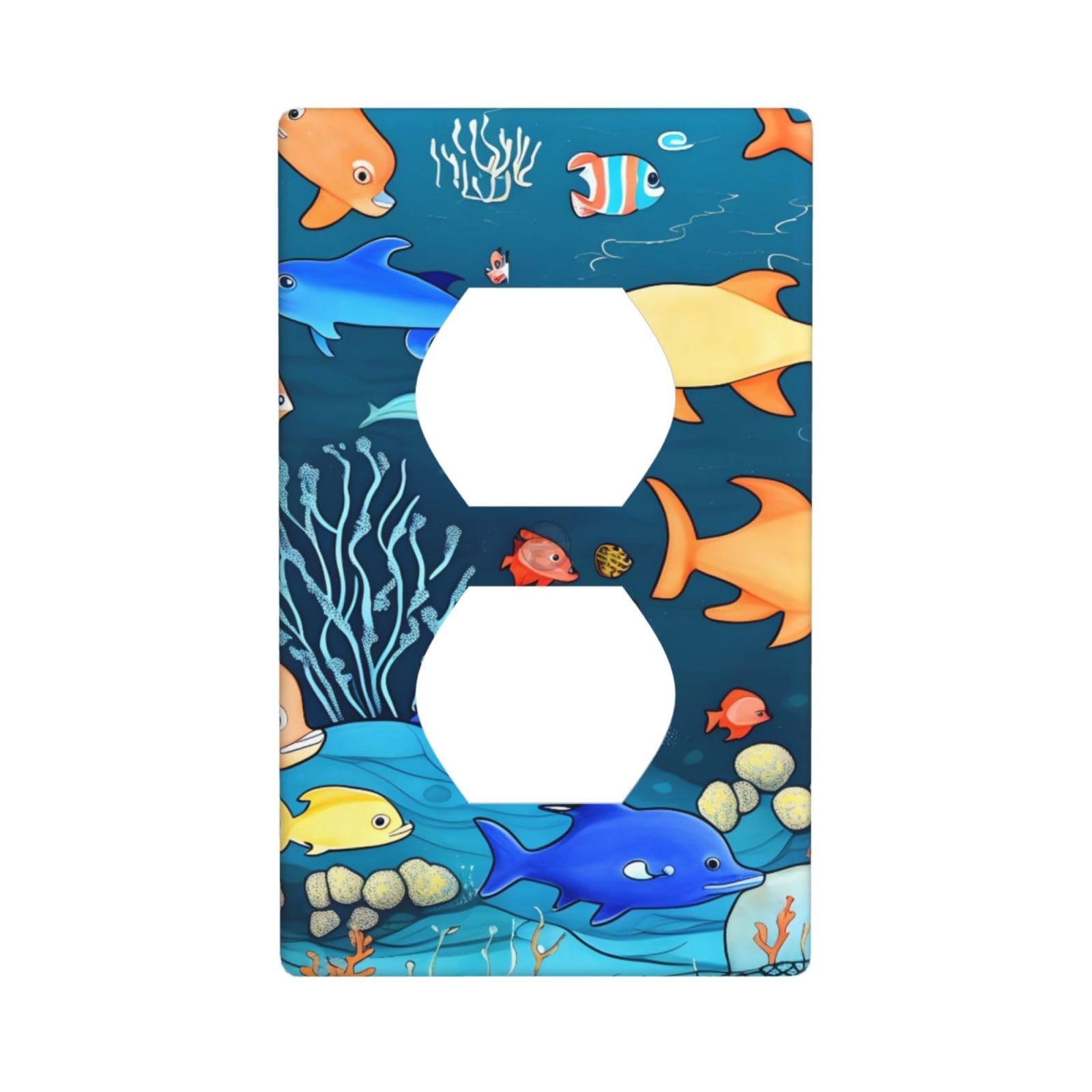 Blue Underwater World of Fish Decorative Switch Plate Cover-Unbreakable Polycarbonate Wall Plate for Home Office, 1 Gang with Screws