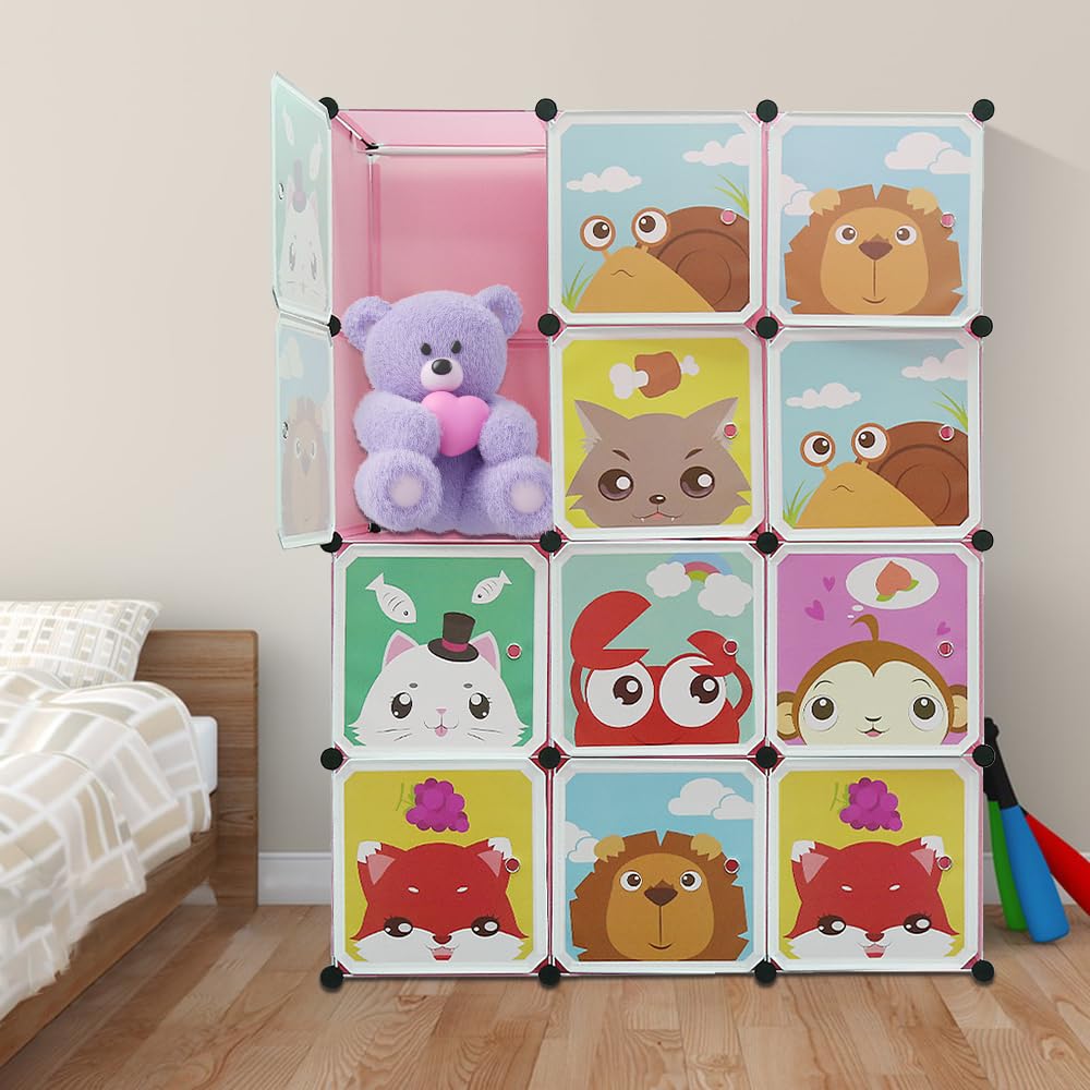 Kedia Armoire pour enfants, armoire de chambre à coucher, armoire modulaire, en plastique, avec portes, portable, penderie pour enfants (111 x 37 x 147 cm, rose)