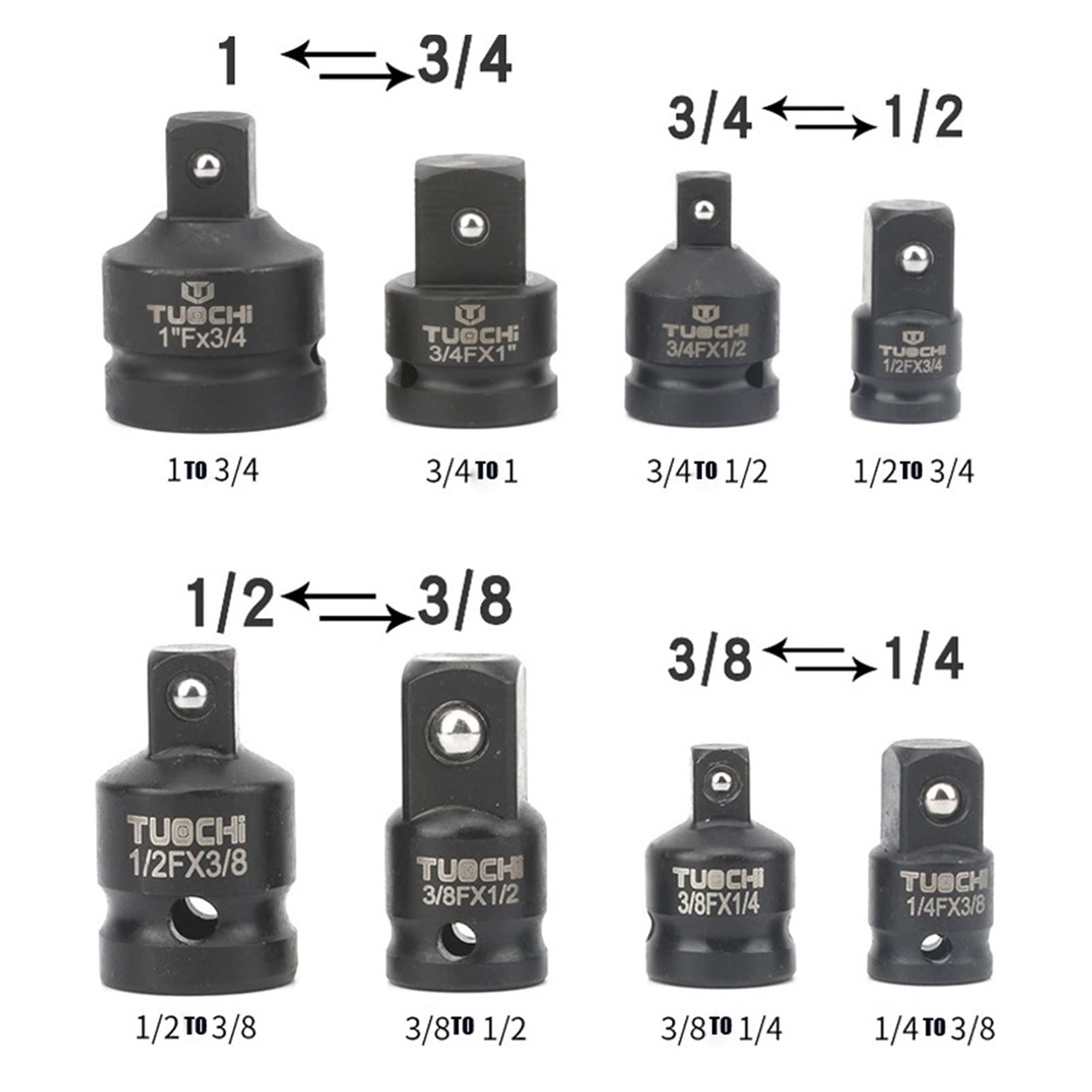 QIANHUI 1/10.2 cm 3/20.3 cm 1/5.1 cm 3/10.2 cm 2.5 cm adapter udarowy sterownika metryczny Cr-Mo adapter gniazda udarowego reduktor narzędzie adapter do klucza udarowego i pneumatycznego (kolor: