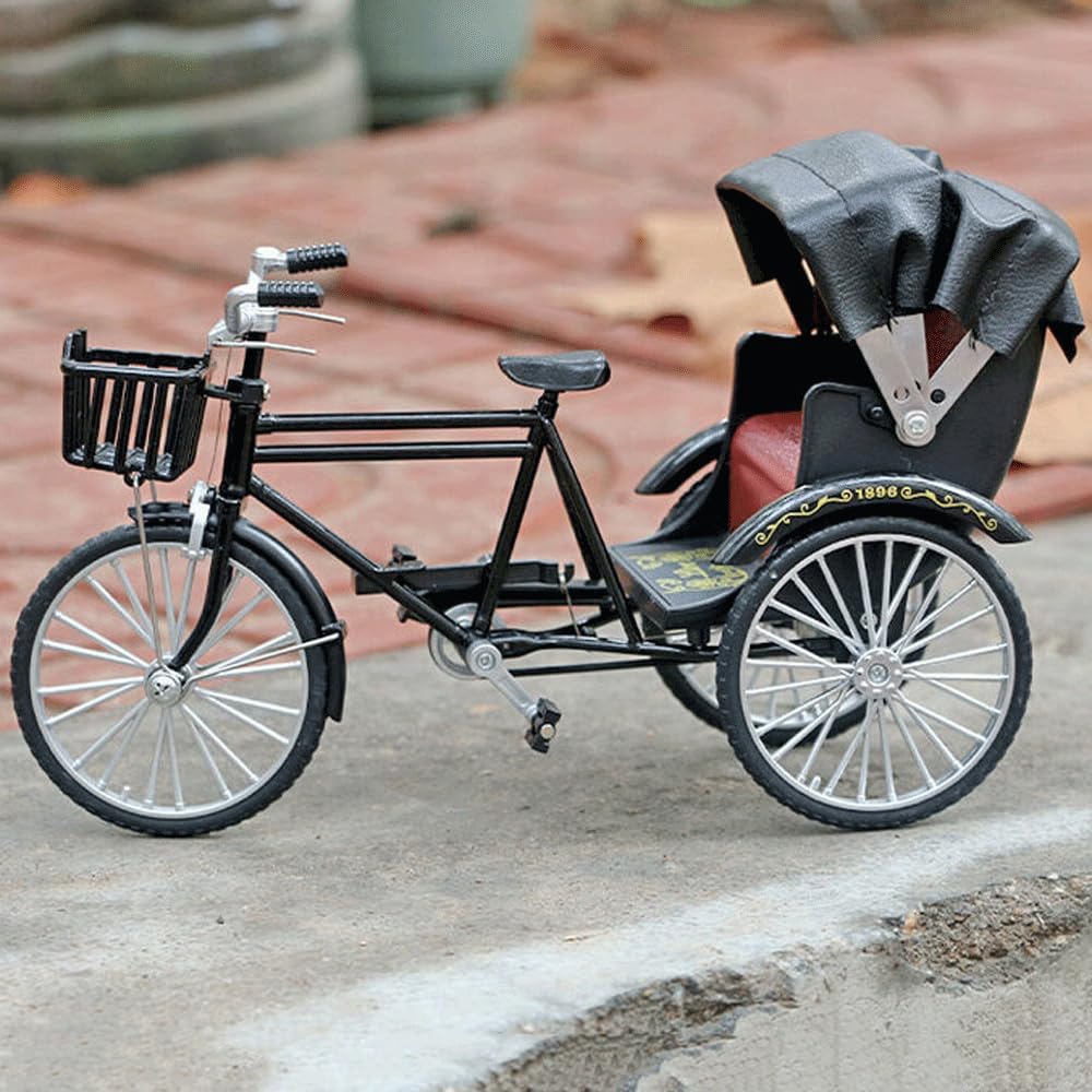giocattoli per bambini, simulazione retrò auto gialla auto da collezione triciclo macchinine in metallo pressofuso bici giocattolo 3-12 anni ragazzo auto da collezione refrigeratore per vino tavolo da