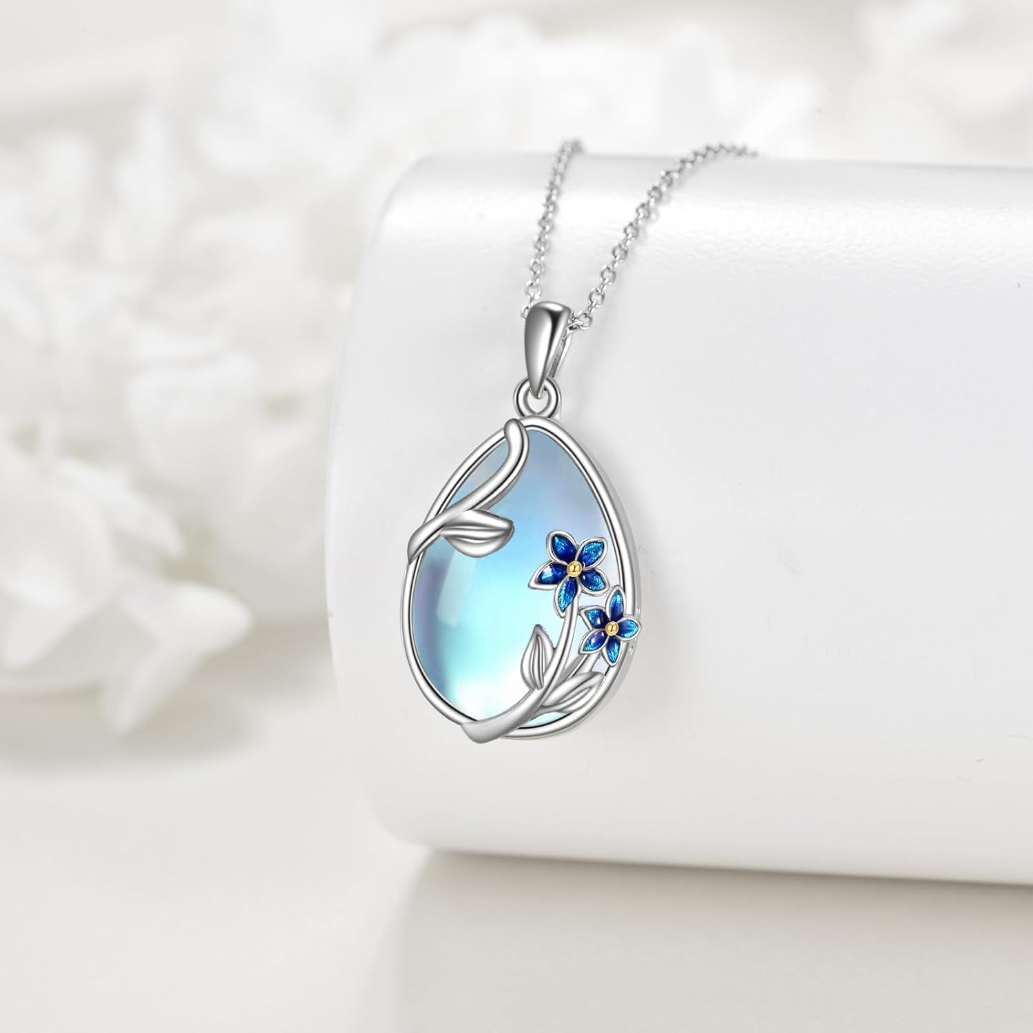 YFN Moonstone Necklace with Forget-Me-Not Sterling Silver Flower Pendant Necklace Gift for Women - Image 6