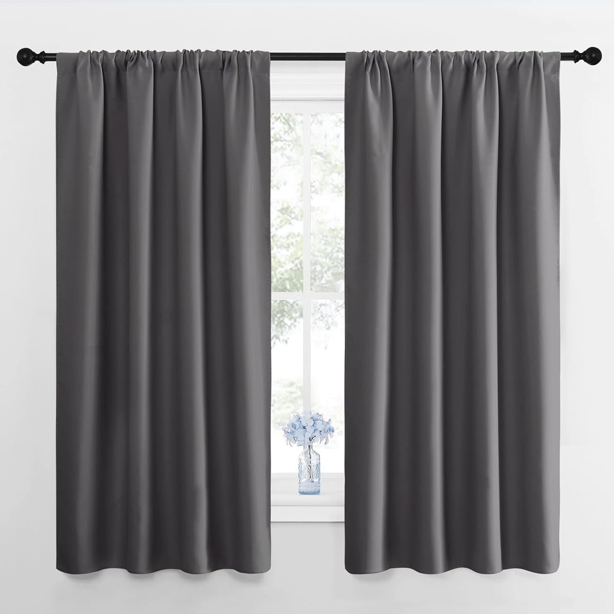 Blackout Curtains Panels for Bedroom - Thermal Insulated Rod Pocket Window Blackout Drapes/Draperies for Living Room (2 Panels, W42 x L63 inches, Grey) | Thermal Insulated Rod Pocket Window Treatments Drapes Draperies for Living Room, Light Blocking Noise Reducing Home Decor