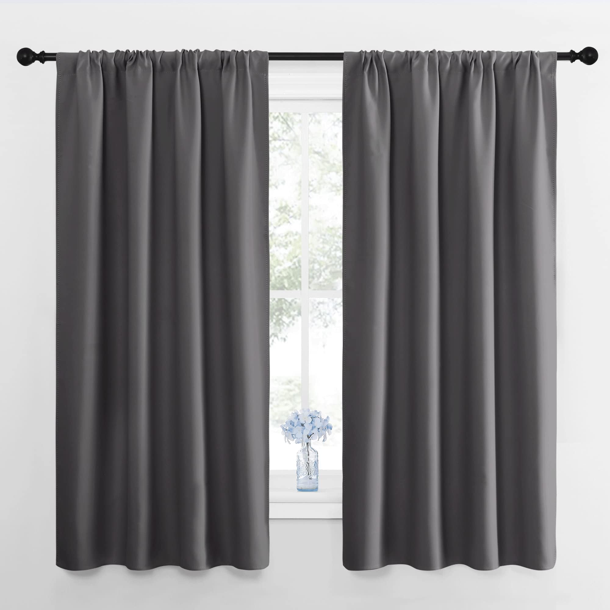 Blackout Curtains Panels for Bedroom - Thermal Insulated Rod Pocket Window Blackout Drapes/Draperies for Living Room (2 Panels, W42 x L63 inches, Grey)