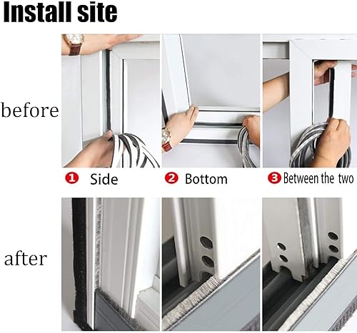 Miniatura 4 de Cepillo de pelar contra la intemperie de 16.5 pies para ventanas corredizas o puertas laterales del marco, cinta de sellado autoadhesivo para pelos,