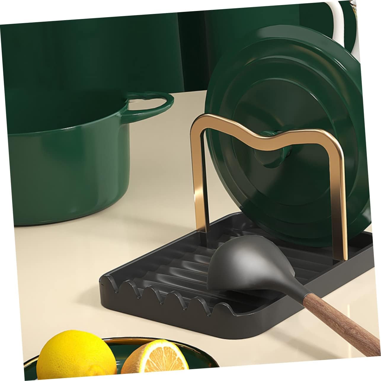 Multi Function Pot Lid Organizer and Spoon Rest Rack for Kitchen Countertop Practical Pan Holder with Utensil Stand for Spatulas Spoons and Cooking Tools