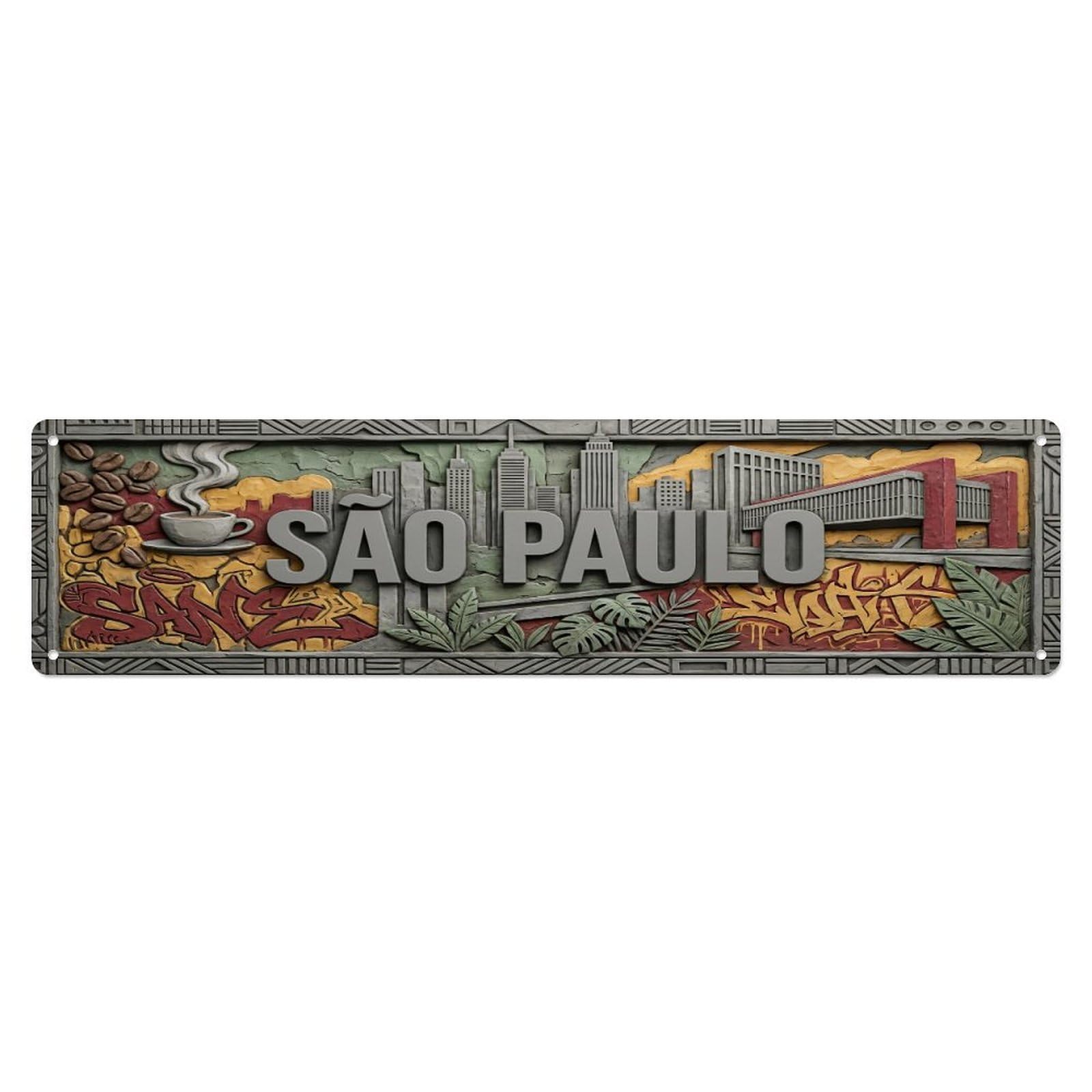 Vintage Sao Paulo Brazil Flag Pattern Metal Tin Sign
