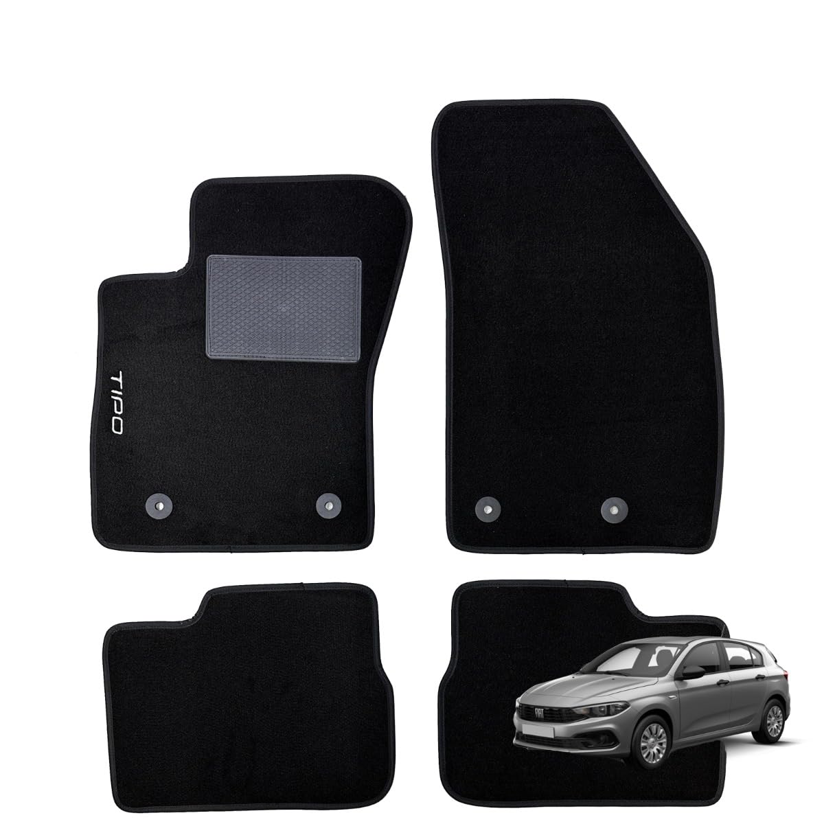 Set 4 Tappetini Auto Per Fiat 500X (2015-2018) - Moquette Nera, Antiscivolo, Battitacco Cucito