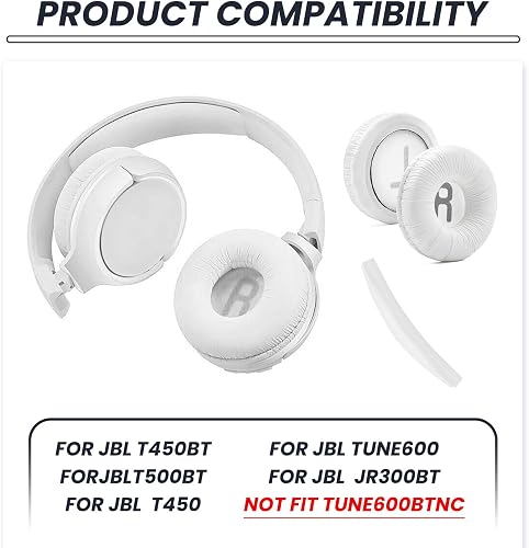 1 Paire Blanc Coussinet Casque et 1 Bandeau pour JBL Tune500BT T450BT T450 TUNE510BT JR300BT de Ecouteur Coussins en Mousse à Mémoire de Remplacement Installation Facile, Ne Convient pour Tune600 BTNC - 2