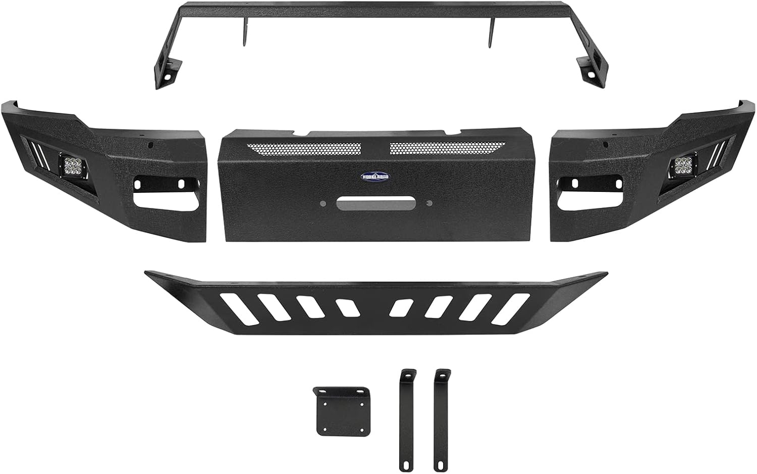 u-Box 2016 Ram 3500 Full Width Front Bumper w/Winch Plate & Strong Skid Plate & LED Lights Compatible with 2010-2018 Dodge Ram 2500 3500 Pickup Trucks Textured Black Steel Bumper