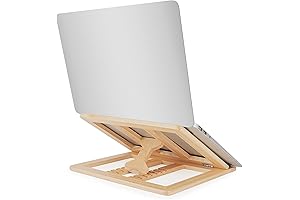 Foldable Wooden Laptop Stand: Ergonomic Adjustable Computer Riser for Desk