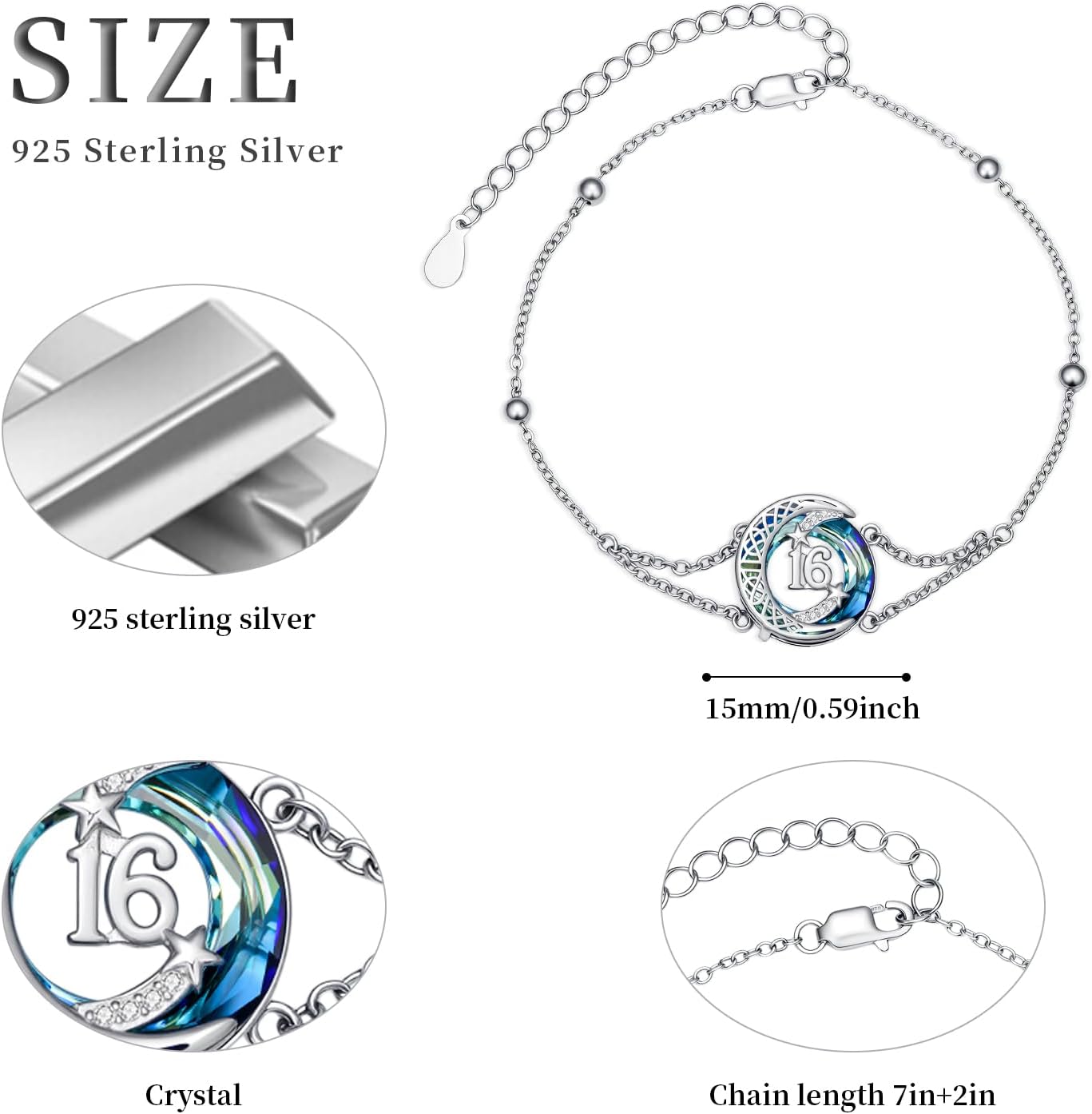 JUSTKIDSTOY Birthday Gifts Bracelet for Women Girls 925 Sterling Silver Celtic Moon Star Bracelets with Blue Crystal Pendant Jewelry for Sister Friends - Image 4