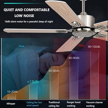 Silent Fan, Industrial Ceiling Fan Without Lights, 5 Blade For Indoor Outdoor Ceiling Fans With Remote, Reversible Noiseless Motor(52IN/132CM)
