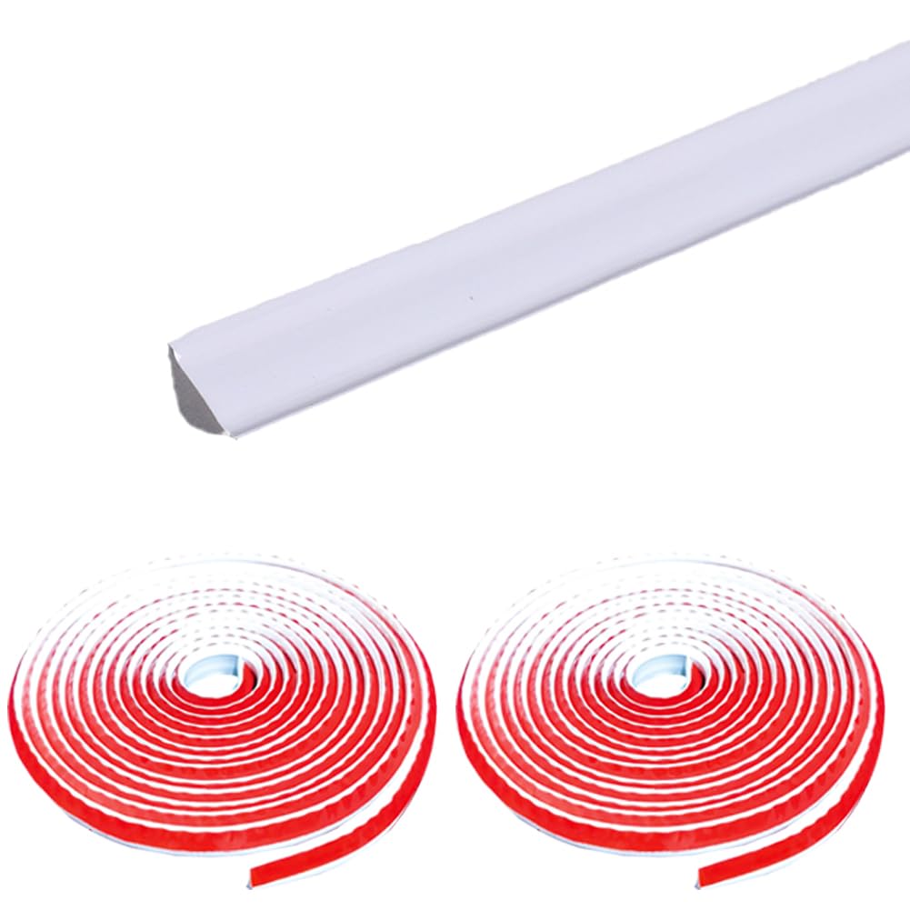 Zayejod 10M(5M*2 Rolls) PVC Quadrant Trim,Skirting Board,Moulding Trim,Plastic Wall Corner Decoration Edging Strip Self Adhesive,Caulk Strip,Laminate Beading Anti-Mold Skirting Board(12mm*9mm)