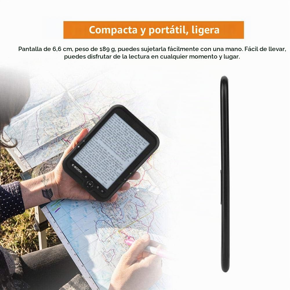 Lector de E-Book, 6 Pulgadas 800x600 Resolución 300DPI Lector de E-Book portátil con Cubierta Protectora Azul Compatible con 29 Idiomas.(8G Negro)