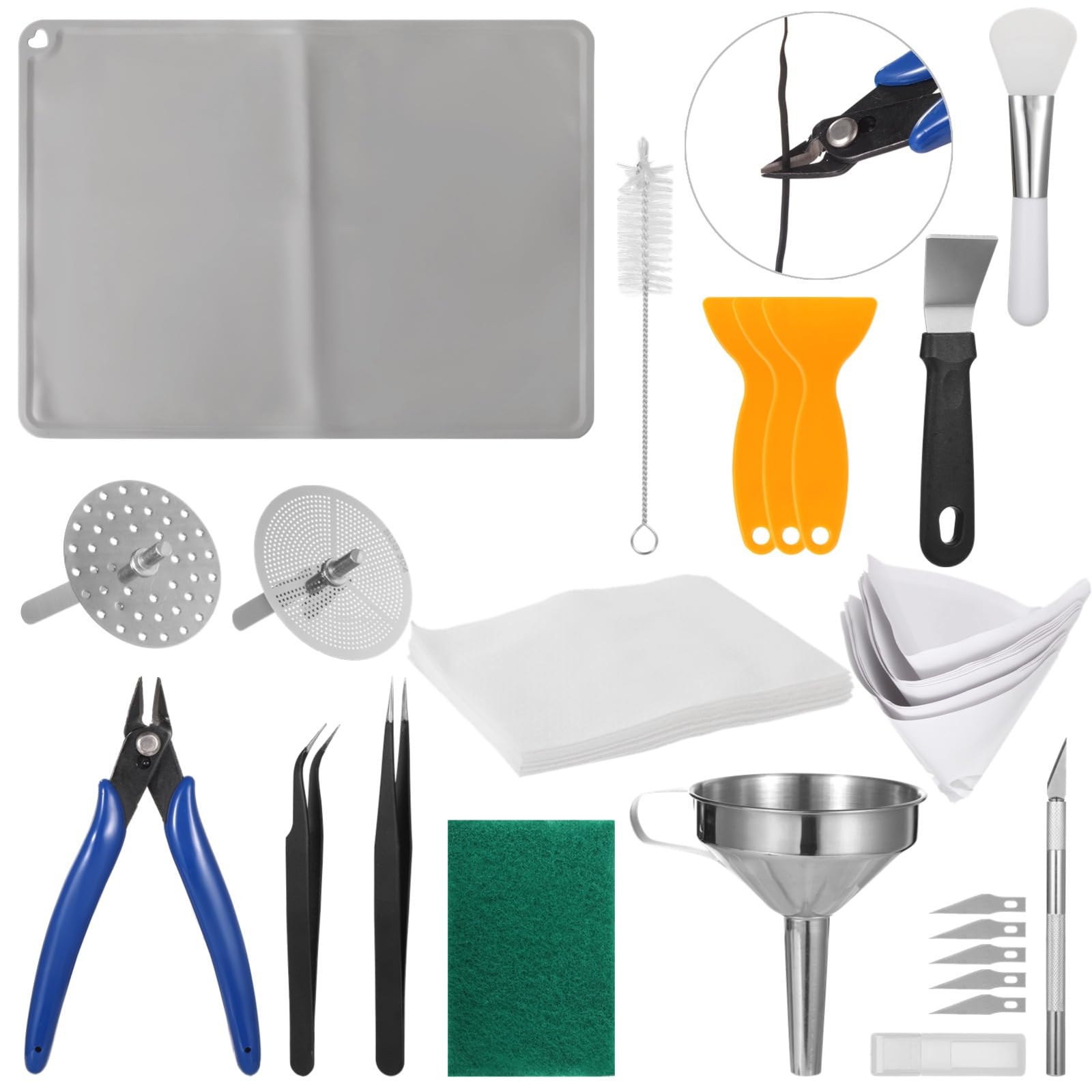Kit de impresora 3D de resina de 40 piezas, incluye embudo de acero inoxidable, alfombrilla de silicona, tijeras de precisión y herramientas para impresión de alta precisión
