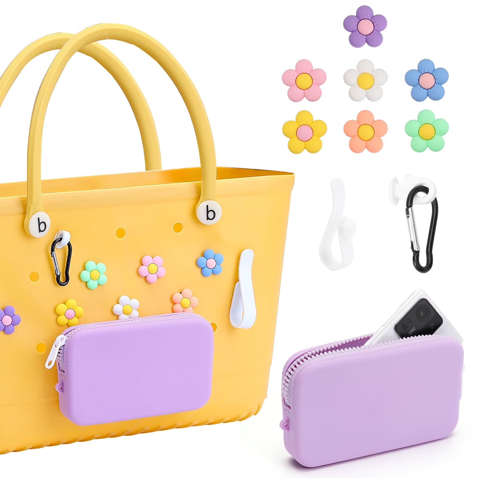 Qinyurj Silicone Phone Holder, Insert Charm Carabiner Keychain for Bogg Bag, Compatible with Bogg Beach Tote Bag (Purple)