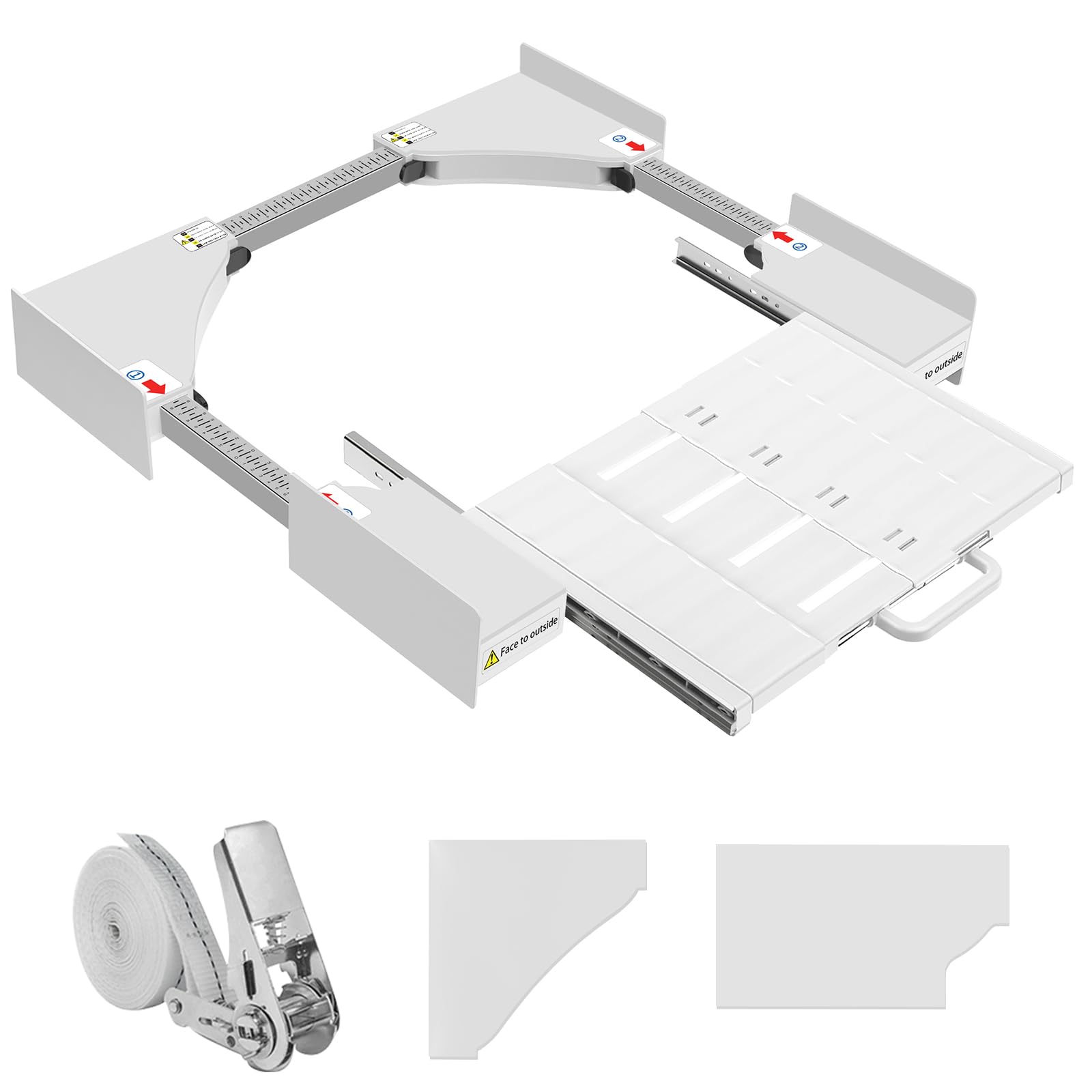 NIUXX kit apilamiento lavadora secadora, Kit de Unión Universal para Lavadoras y Secadoras con Estante Deslizante, Marco Intermedio Ajustable para Lavadoras de 53-68 cm, Blanco