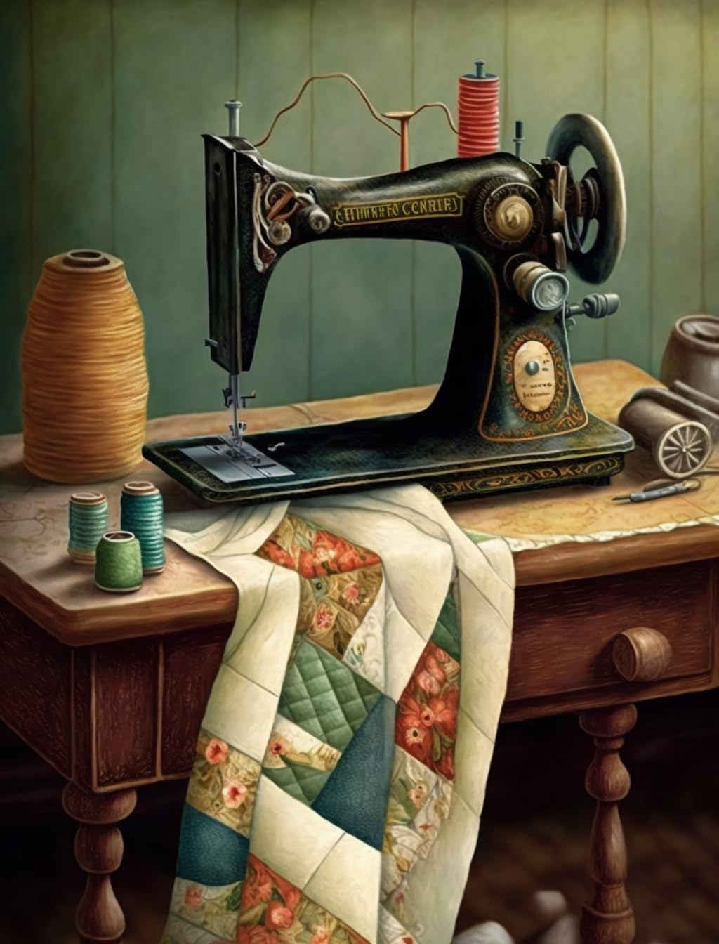 Wooden Puzzles for Adults 1000 Pieces - Jigsaw Puzzles，Funny Wooden Puzzle,Vintage Sewing Machine Room Puzzles，Each Piece is Unique，Indispensable，Perfect Together，A Gift for Family and Friends