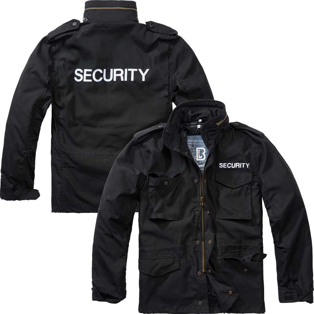 Brandit M65 Jacke SCHWARZ MIT Aufschrift Security O. Sicherheit GESTICKT Security Jacke