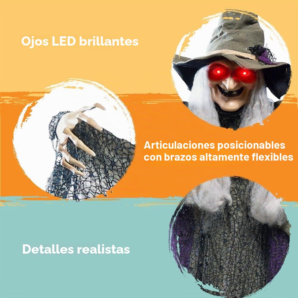 JOYIN - Decoración Colgante de Bruja para Halloween de 214cm con activación por Sonido. Bruja parlante Animada para Halloween, Ideal para Decorar Casas embrujadas, Jardines y césped.