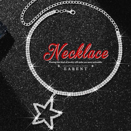 EARENT Star Necklace Sparkly Silver Rhinestone Necklaces for Women2