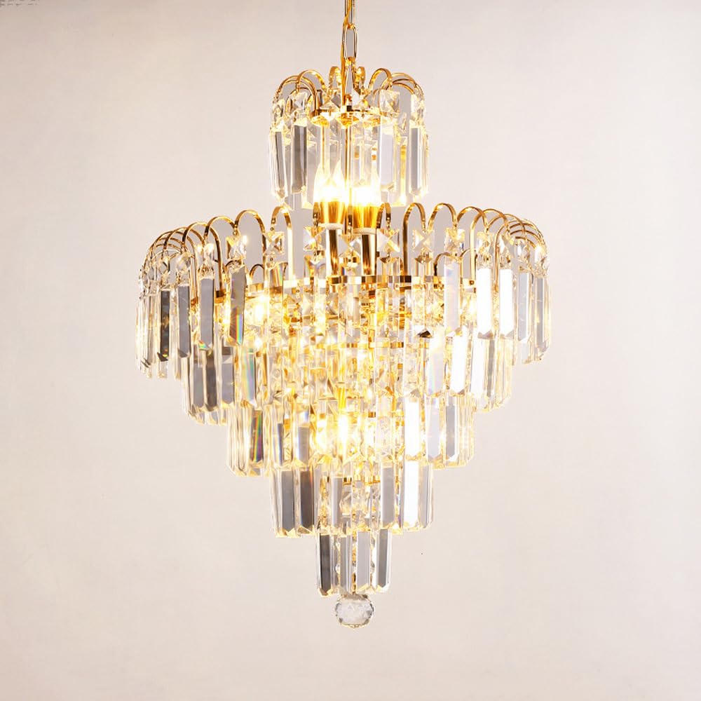 SYAXVOM Nordic Crystal Round Chandelier - Luxury Modern Pendant Light for High Ceilings Double Foyer Gold Dining Room Living & Bedroom Elegant Home Lighting Fixture