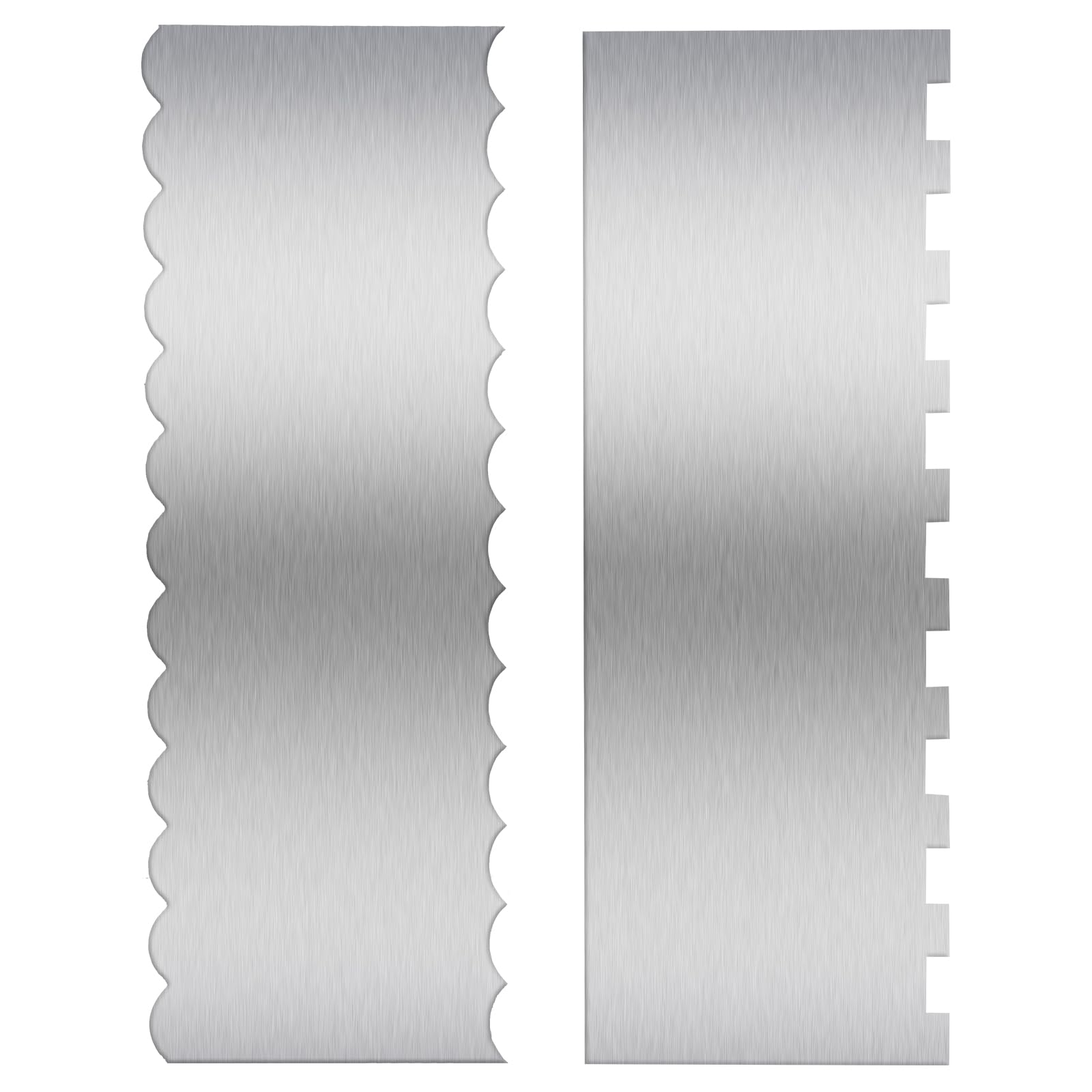 Dual-Edged Cake Scrapers, 2 Pcs Stainless Steel Icing Smoother and Striper Tool with 4 Style Patterned Comb, Professional Cake Decorating Tools for Buttercream, Fondant, Dough, Baking Supplies