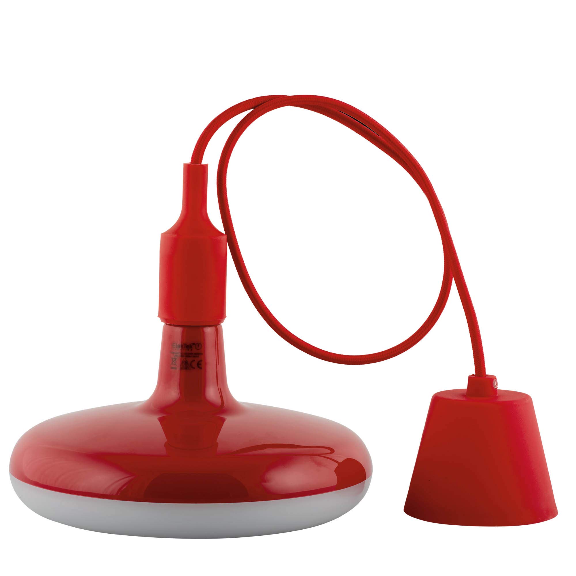 Elektek 12W Red Circular Led Lamp Light 220Mm Dia 12 Watt With Ceiling Pendant, Rose & 1M Fabric Flex - Red
