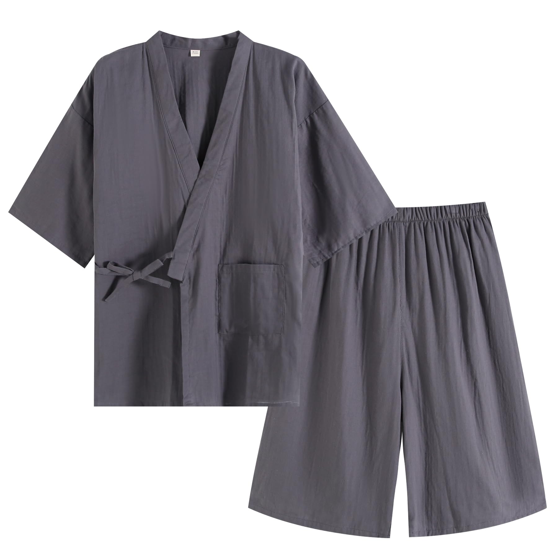 SISOFTLY Jinbei Men's Double Gauze Cotton Grey 3/4 Sleeve Size L Japan