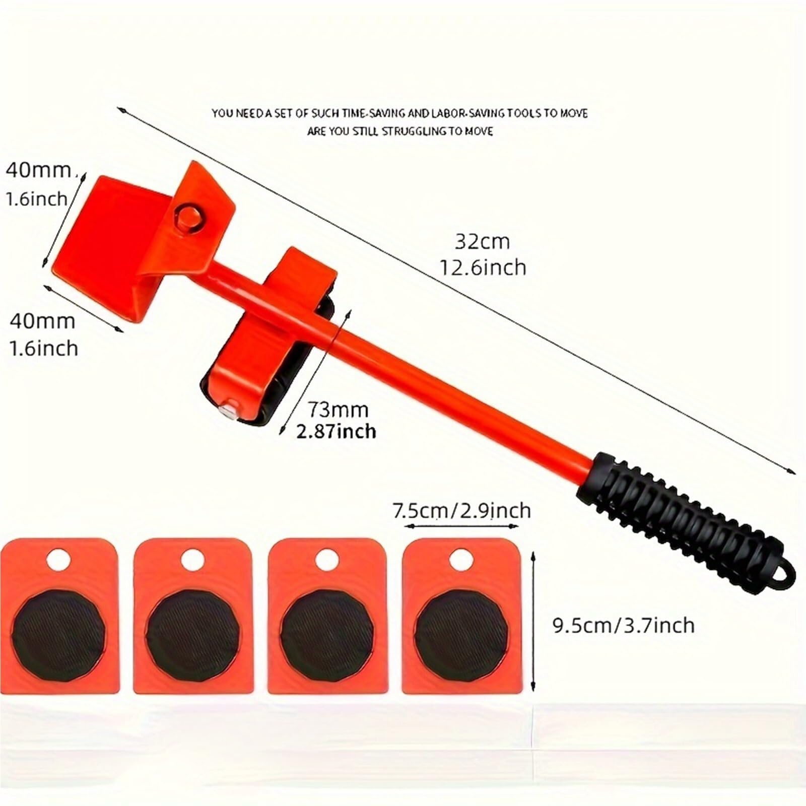 Kit per lo spostamento di mobili – Attrezzi a rulli resistenti con barra di sollevamento ruota, attrezzatura professionale per spostare facilmente oggetti pesanti, rosso