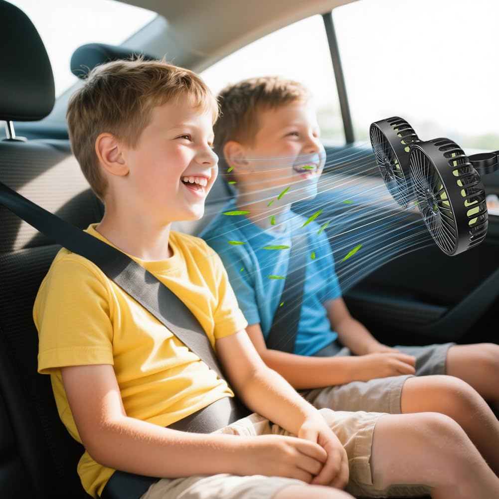 Ventilateur de voiture USB pour siège arrière - Réglable à 360° - 12 V - 3 vitesses - Puissant ventilateur silencieux pour la maison/le bureau - 12 V - Pour camion, camping-car, bateau, caravane
