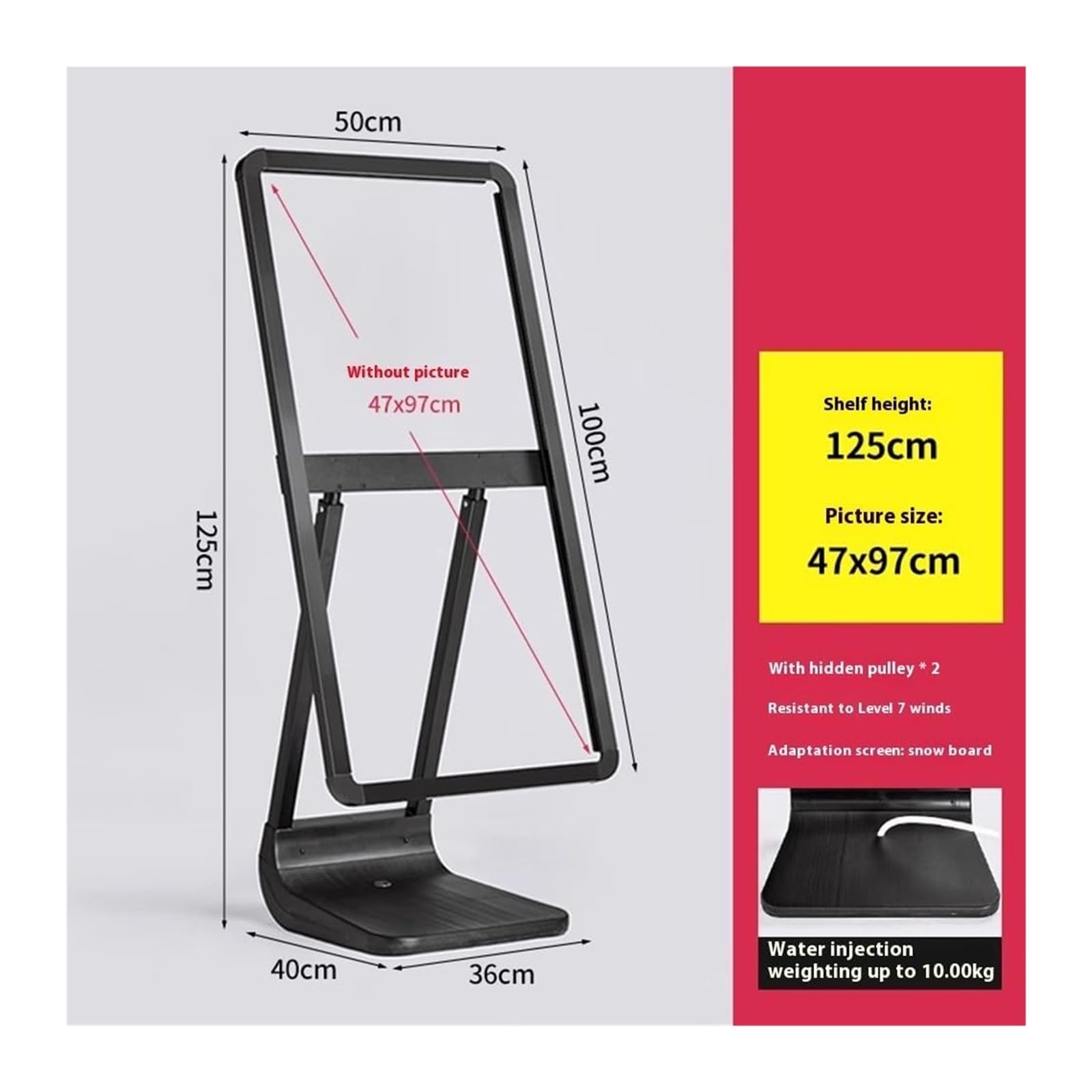 Soporte Para Carteles Resistente Al Viento, Soporte De Suelo Para Menús/Publicidad/Guías, Cartel Publicitario De Acera Con Ángulo Ajustable Para Iglesias, Escuelas Y Restaurantes, Negro, 50X100Cm