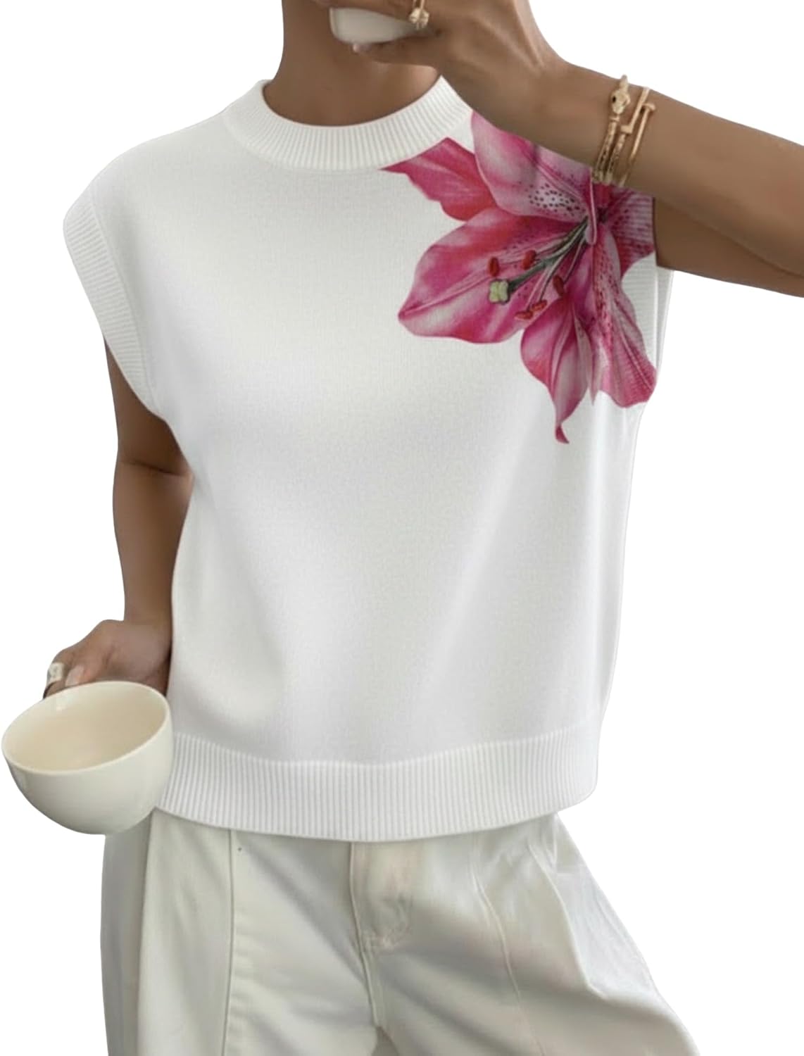 ZAFUL Womens Loose Mock Neck Sweater Vest Cap Sleeve Knit Pullover Tank Tops for Business Casual